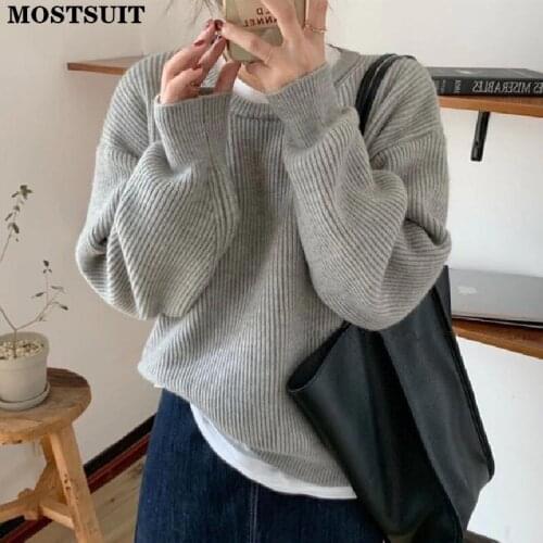 Autumn Winter Warm Loose Full Sleeve Women Knitted Pullovers Casual Simple O-neck Female Solid Sweaters Jumpers 2021