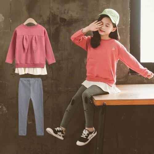 Autumn Children Clothing Rabbit Ear Long Sleeve Tracksuit For 3- 13 Years Girls Clothes Sport Suit Teeanger Kids Clothes Sets