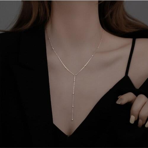 New Fashion Simple Silvery Round Bead Tassel Necklace Female Geometric Clavicle Chain Long Pendent Necklace for Wedding Gift