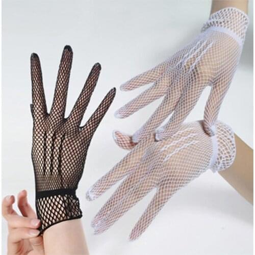 Red Black White Gloves Women Bridal Bride Short Gloves Wrist Wedding Party Costume Prom Stretch Net Yarn Finger Wedding Gloves