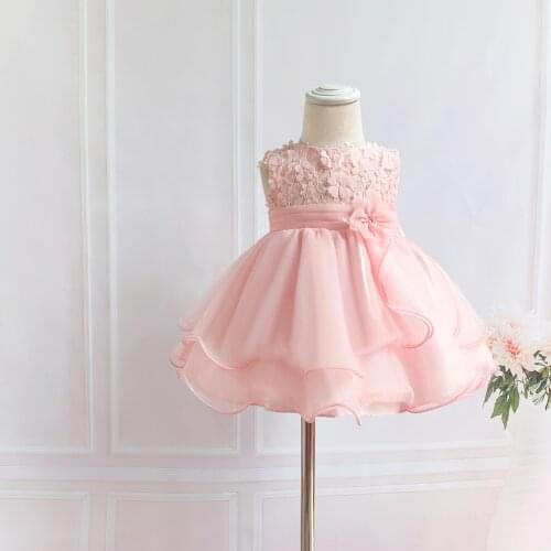 Infant Baby Girl Dress Toddler Girls Wedding Dress Pink Flower Christening Gown Baptism Newborn 1 Year Birthday Party Dresses