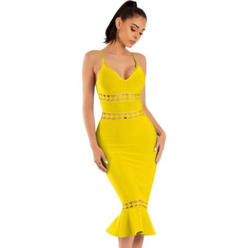 Spaghetti Strap Dress Hollow Out V Neck Sheath Bandage Dress Long Elegant Streetwear Party Vestidos Sexy Summer Women Clothes