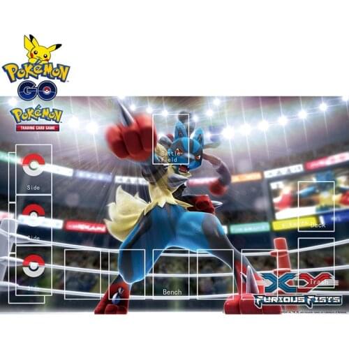 Pokemon Card Playmat XY Furious Fists Mat for Children Kids Board Game Accessories Mousepad Lucario Rubber Soft Pad