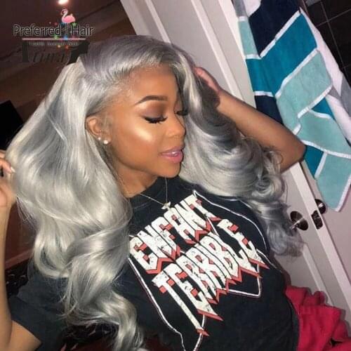 Preferred Grey Color Loose Wave Wig With Baby Hair Preplucked Remy Brazilian Wig Glueless Lace Front Human Hair Wigs For Women