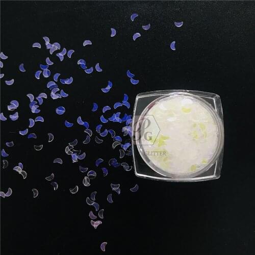 PrettyG 3MM Moon Shape Solvent Resistant Rainbow Glitter White To Purple Gel Nail Art Decoration Handwork DIY Accessories-C14