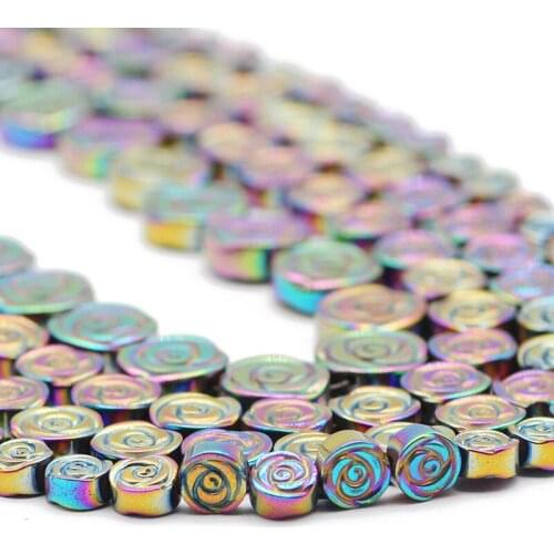 Rose Flower Shape Multicoloured Hematite Natural Stone Spacers Loose Beads For Jewelry Making DIY Bracelets Accessories 6/8/10MM