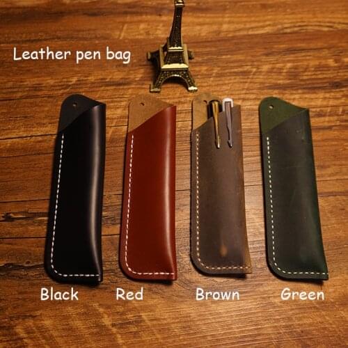 Handmade notebook penbag genuine leather cover penbag 4 colors pencil case green pen bag can capatency 2 pens school supplies