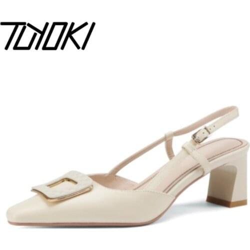 Tuyoki Size 33-41 Women Sandals Real Leather Summer Women Shoes Fashion Buckle Pointed Toe Daily Dress Ladies Footwear