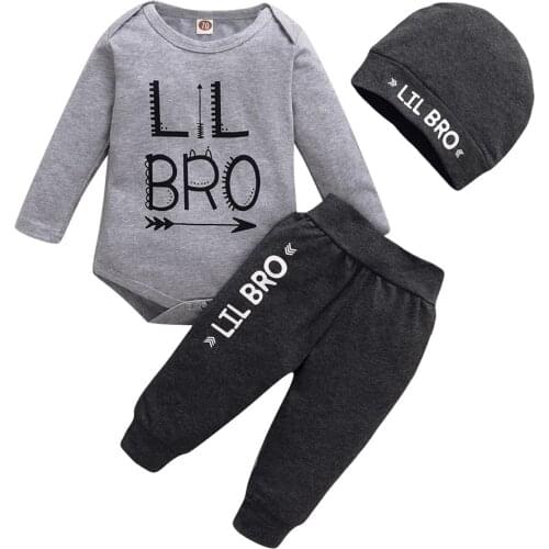 Spring Newborn Baby Girls Boys Clothing oddler Letter Printed Long-sleeved Romper+Printed Trousers+Hat Set 0-18M