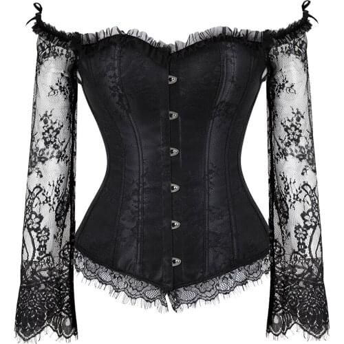 Steampunk Victorian Corset Top Off shoulder Long Floral Long Puff Sleeves Corsets And Bustiers Corsage Corselet