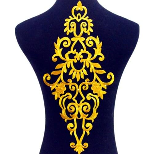 YACKALASI Gold Appliqued Iron On Appliques Flower Diy Trims Metallic Embroidered Patches Gold And Silver 42cm*21cm