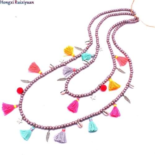 Jewelry 2 Layers Handmade Bead Necklace Bohemian Colorful Tassels & Wood Bead Fashion Necklace Charm Necklace