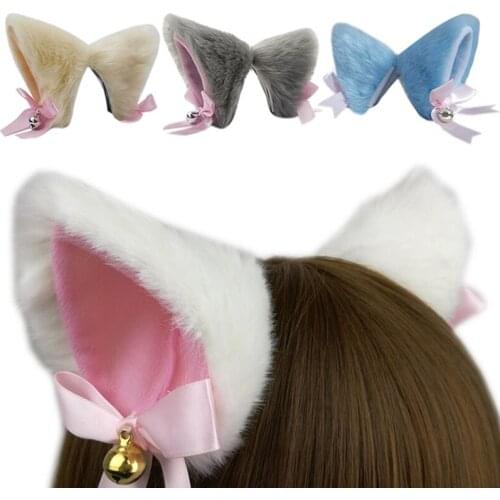 Cosplay Bells Cat Ear Hair Clips Fur Headwear Anime Hairpins Headdress Lolita Hairclip Headsband Party Costume Hair Accessories