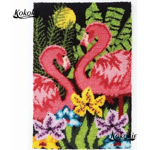 Diy latch hook kits rug tapestry kits 3d printed canvas Flamingo Handmade crochet tapis needle for carpet handwerken knooppakket