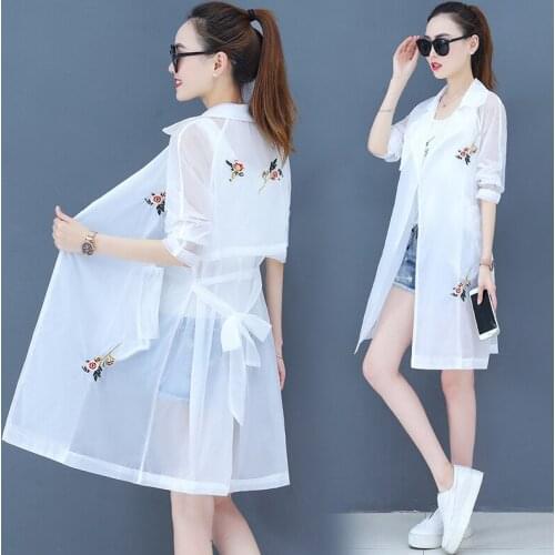 2021 Spring And Summer Womens Korean Version Of Loose Embroidered Sunscreen Clothing Mid-Length Sun Protection Shirt Thin Coat