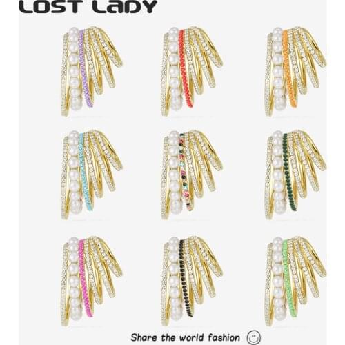 Lost Lady Trendy Rhinestone Cuff Earrings Bling Clip Earrings Simulated Pearl Round Earrings for Women Female Jewelry Wholesale