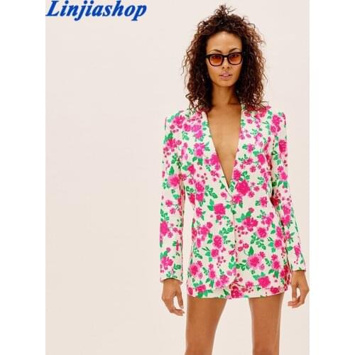 Linjiashop New fashion women floral print blazer mujer notched neck long sleeve office ladies suits spring summer outerwear tops