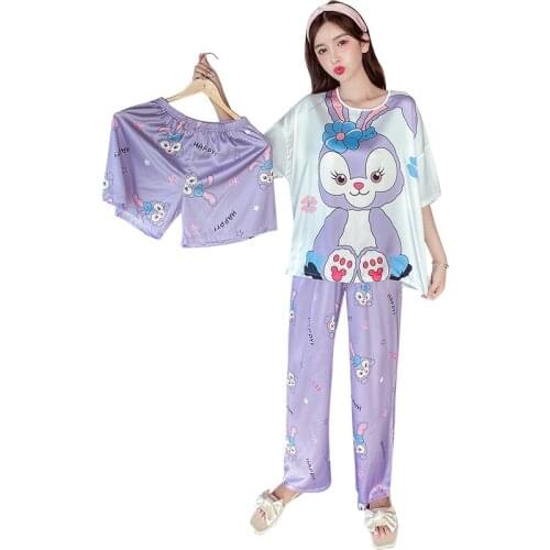 Disney Anime Womens Pajamas Set with Shorts Rabbit Print Sleepwear Ice Silk Like Home Clothes XXL Large Size Nightwear