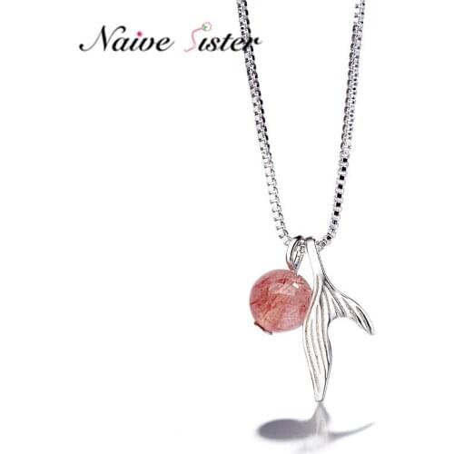 Cute Fishtail Jewelry Korean Mermaid Tail Pendant Necklaces for Women Girl Pink Crystal Ball Box Chain Fashion Valentines Gift