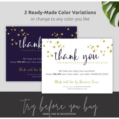 Gold Glitter Thank You Card
