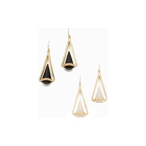 10 pairs Hot Sale 24K Gold Black & Clear Quartz Triangle Dangle Earrings, Fashion Women Jewelry Drop Earring