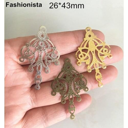 Free Shipping -Metal Stamping Chandelier Charm Connectors,26*43mm Gold-color,Silver-color,Bronze,1-5 Multi-loop Jewelry Links