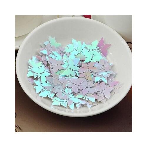 1000pcs Loose Butterfly Sequins 12*17mm PVC Sequin Flat Paillette Decoration With 2 Holes White AB Confetti
