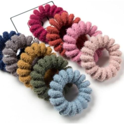 120pcs/lot DIY Simple Multi Plush Telephone Ring Rubber Band Elasticity Traceless Hair Bands Styling Tool Accessory HA1684