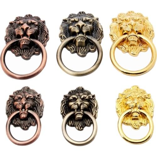 1x Antique Lion Head Shape Single Hole Jewelry Chest Box Cabinet Cupboard Dresser Drawer Door Handle Pull Knob Ring