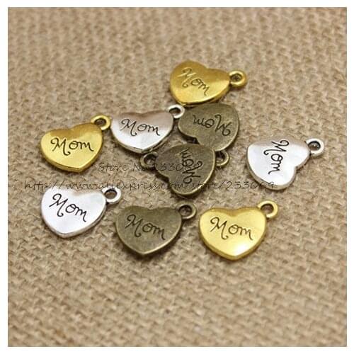 30 pieces/lot) 14*17mm Three color Alloy Heart Engraving letters mom Charm Jewelry Findings T0328