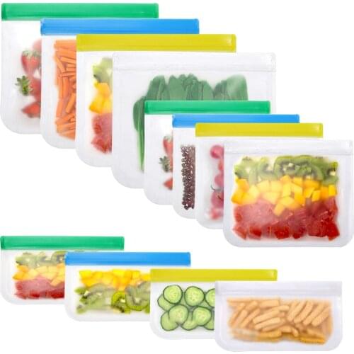 4Pcs New Ziplock Shut Sandwich Pouch Storage Bag Silicone Leakproof Fresh Fruit Containers Pouch Freezer Bags Cup Reusable Food