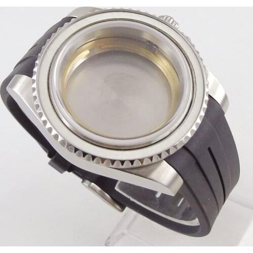 40mm for NH35 NH35A NH36 NH36A Stainless Steel Men Watch Case with Watch Rubber Strap Flat Sapphire Crystal