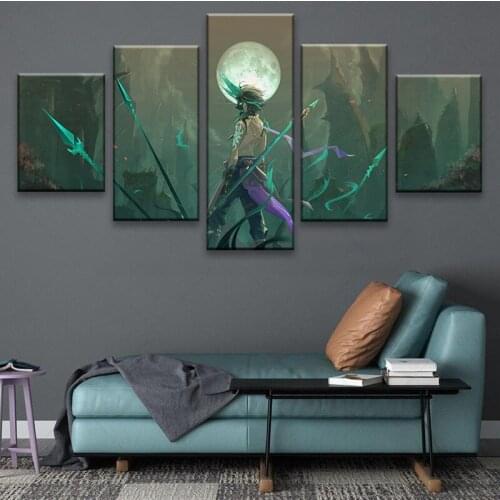 5 Panel Anime Genshin Impact xiao Game Modular Paintings HD Prints Posters Canvas Wall Art Pictures For Living Room Home Decor