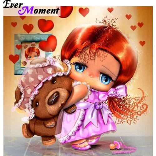 Ever Moment Diamond Painting Friends Little Girl with Bear Mosaic China Cartoon Diamond Embroidery 5D Beads Pictures ASF887