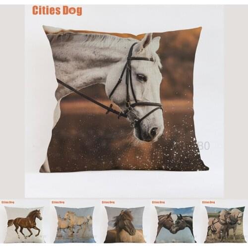 Animal horse pattern Printed Cotton Linen Pillowcase Decorative Pillows covers Cushion cover Use For Home Sofa Car Office Cojine