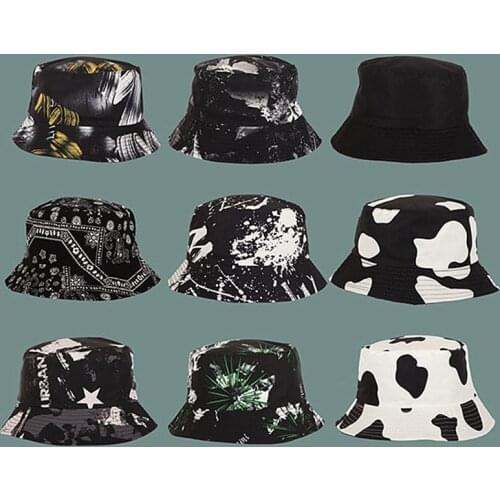 Double-sided Basin Hat Shade Graffiti Fisherman Hat Unisex Flat Top Visor Hat Tie-dye Bucket Hat Outdoor Hat Hip Hop
