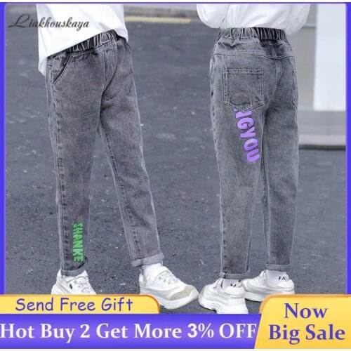 2020 New Fashion Elasticated Waist Jeans Girls Casual Alphabet Print Jeans Teens Spring High-Quality Stretch Denim Pencil Pants