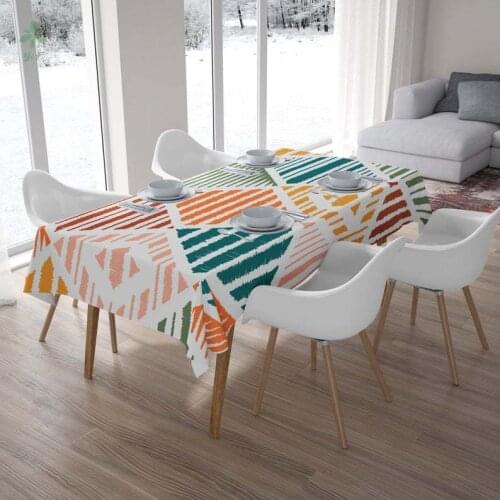 Ethnic Tribal Mosaic Multicolor Ikat Print Waterproof Boho Pattern Geometric Tablecloth African Home Decor