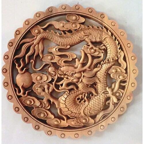 ART ! CHINESE HAND CARVED DRAGON STATUE CAMPHOR WOOD PLATE WALL SCULPTURE