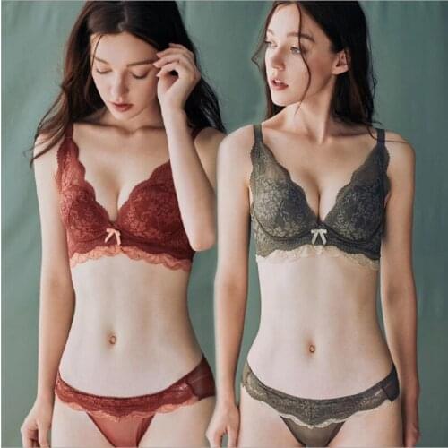 Fashion Autumn and Winter Sexy Temptation Ultra-thin Transparent Lace Plus Size Underwear Thin Thick Bra Set Push Up Underwear