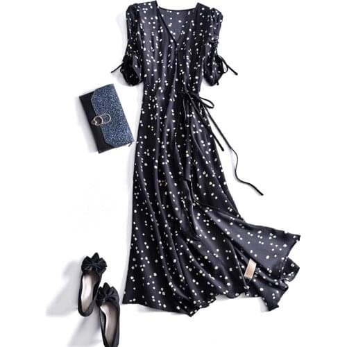 Korean Fashion Summer Dress for Women 2021 100% Silk Long Dresses Floral Elegant Dress Female Vestido De Mujer Pph4781