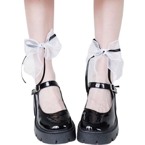Japanese Lolita Ribbon Bow Glass Fiber Short Socks Summer Casual Ultra Thin Transparent Kawaii Sweet Lace Mesh Hosiery H9ED