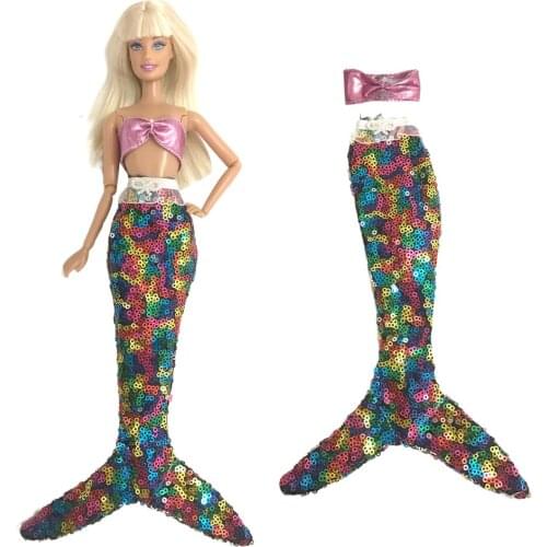 NK 1 Pcs Handmade Doll Party Dress Gown Skirt Fashion Clothes For Barbie Doll Mermaid Tail Dress Baby Toy