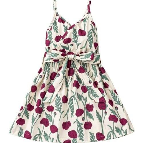 Summer Children Girls A-line Dress Slip Dress Flower Print Fashion Kids Dress