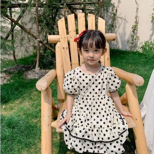 Summer Baby Girls Chiffon Dot Dress Kids Puff sleeve Streetwear Cute Dresses Children Vestidos Princess Evening Party Clothing