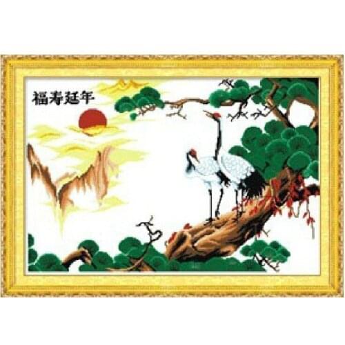 Embroidery Package Hot Sell Best Quality Cross Stitch Kits Cranes Blessing Tree Mountain Sun Free Shipping Hot Sell