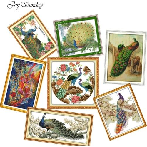 Peacock Pattern Cross Stitch Kit Joy Sunday Animal Cotton Thread Painting DMC 11CT 14CT DIY Needlework Embroidery Kit Home Decor