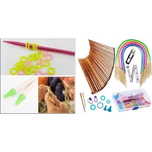 Knitting Needles Set Portable Pro Bamboo Circular with Colored Plastic Tube Weaving Tools for Weave Carpet Project Crafts