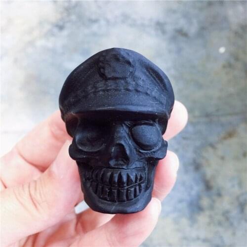 Natural Black Obsidian Crystal Stone Skull Hand Carved Figurine Energy Crafts Home Decoration As Gift