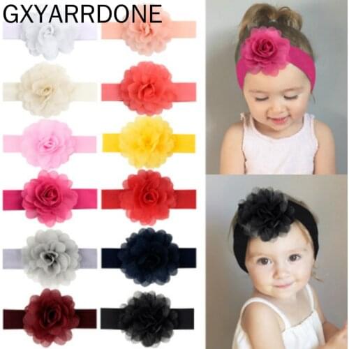 2020 New Mesh Lace Flowers Elasticity Wide Baby Headband 12 Colors Hair Accessories Childrens Hot Stamping Chiffon Hair Band